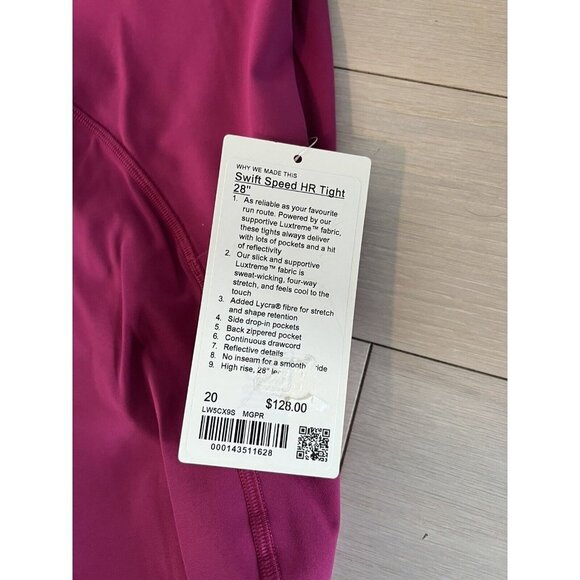 Lululemon Women’s Swift Speed High Rise Tight 28” Sz 20 MGPR Magenta Purple NWT - Picture 8 of 8